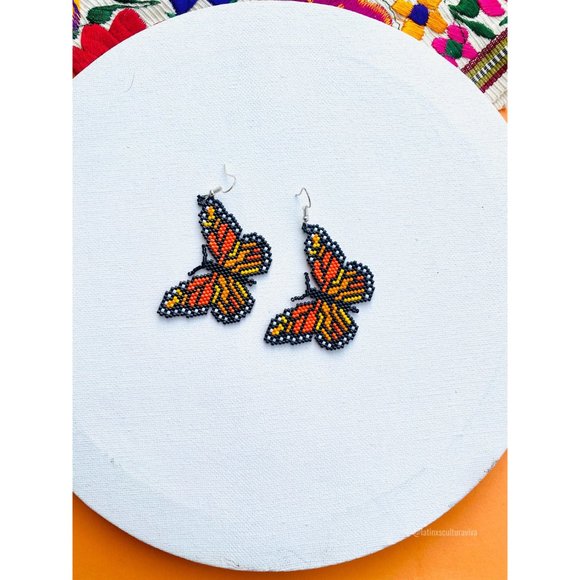 Mexican Earrings Huichol Earrings Floral Mexican Earrings, Boho Floral Earrings, - Picture 2 of 7